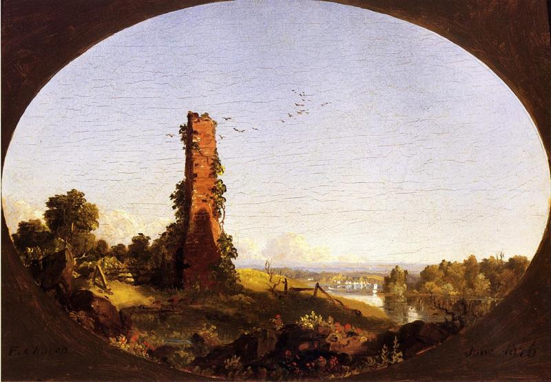 Frederic Edwin Church New England Landscape with Ruined Chimney